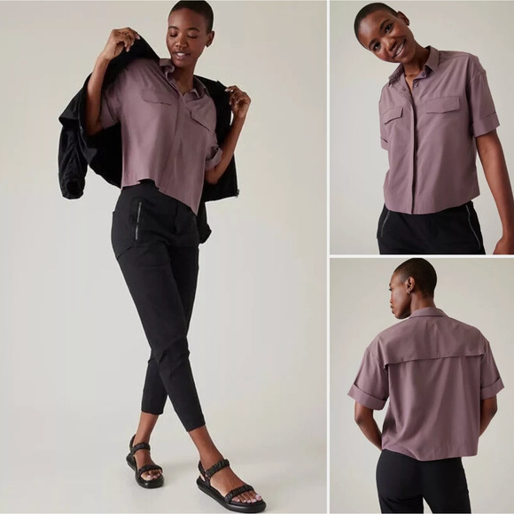 Athleta Hike Packable Top Medium Mauve Buttonup Abrasion Resistant NWT‎ $99 - Picture 1 of 5